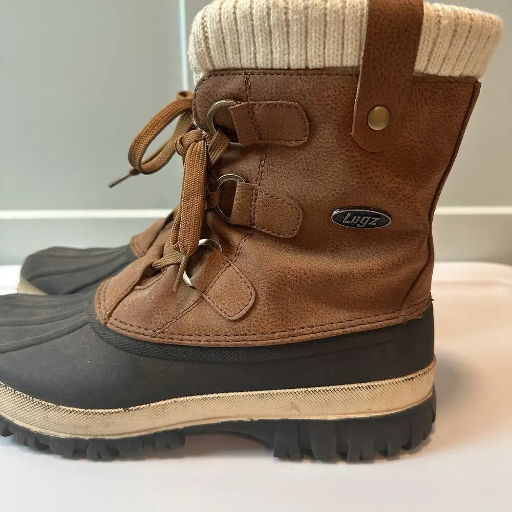 Lugz Stormy Womens 8.5 Brown Duck Boots Faux Fur Lined Lace Up Winter Snow